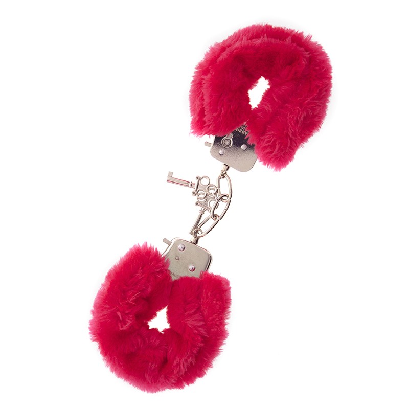 Kajdanki-METAL HANDCUFF WITH PLUSH RED